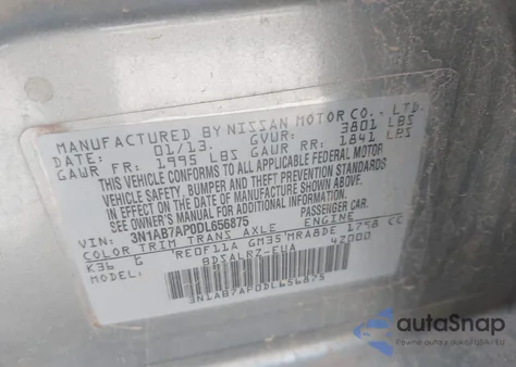 2013 Nissan Sentra Sr z USA, uszkodzony, nr VIN 3N1AB7AP0DL656875